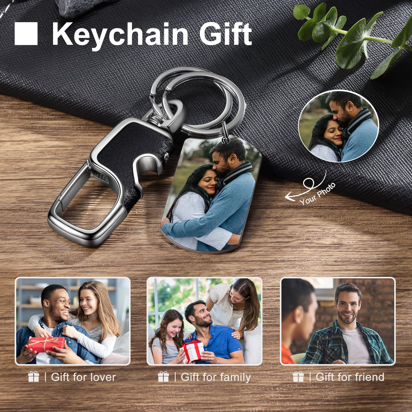 JO Custom Keychain Personalized Photo and Date Keychain With Light and Bottle Opener