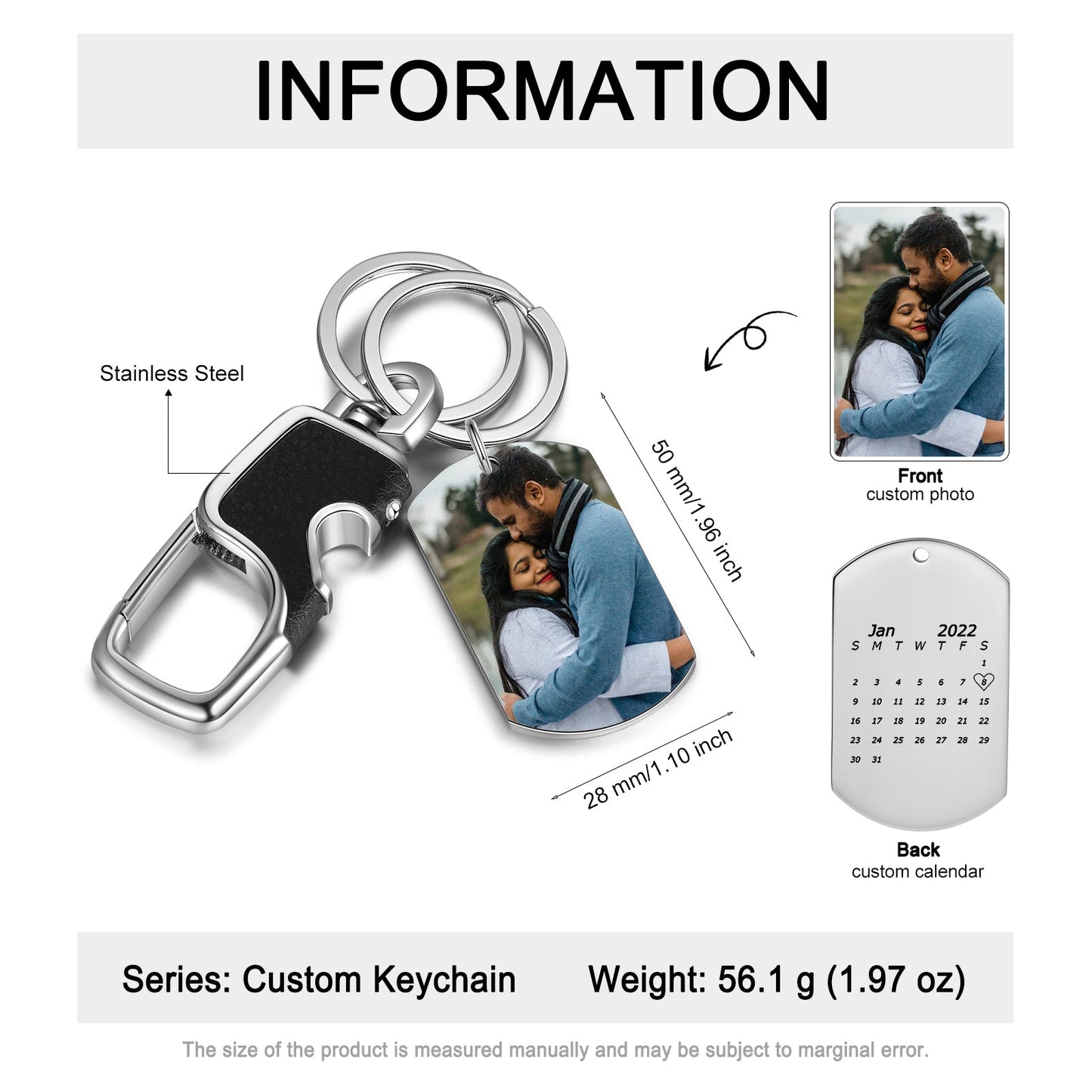 JO Custom Keychain Personalized Photo and Date Keychain With Light and Bottle Opener
