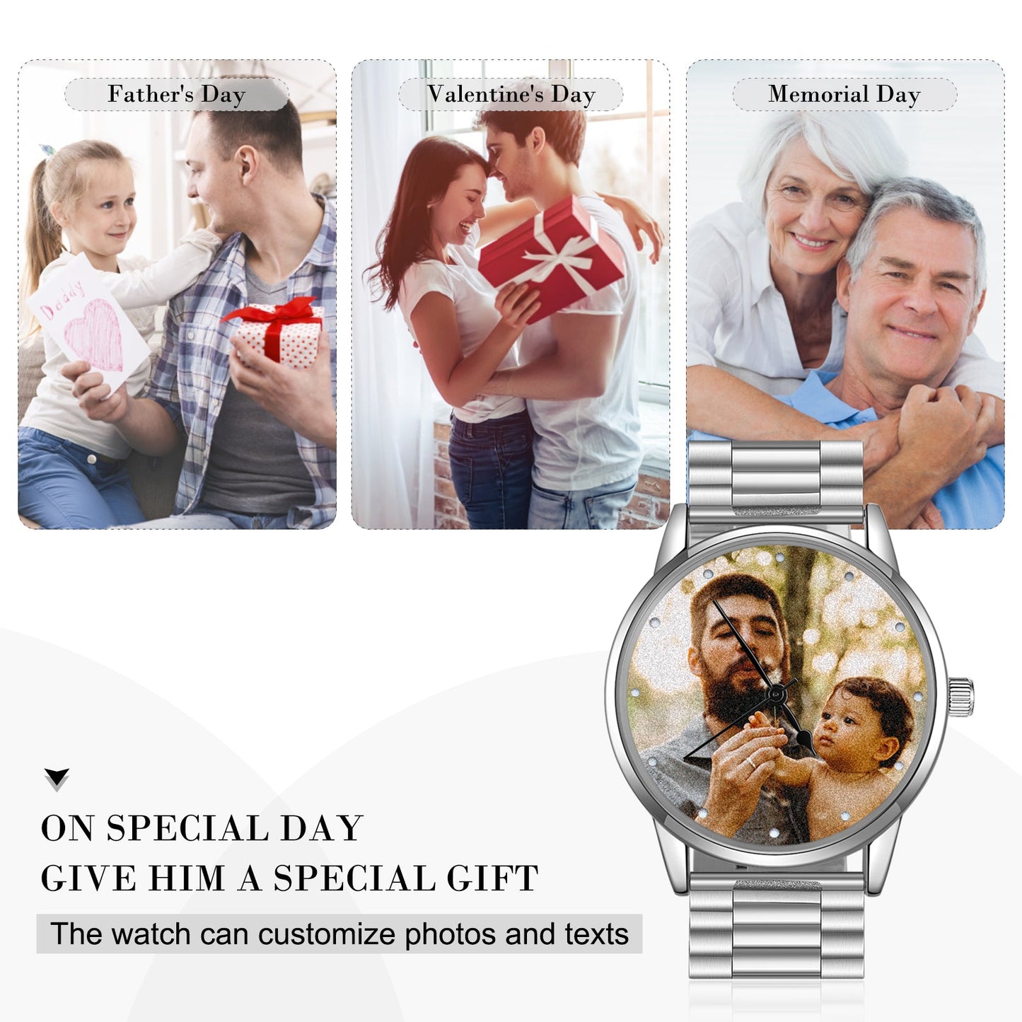 JO Custom watch Personalized Photo and Custom Message Silver Watch