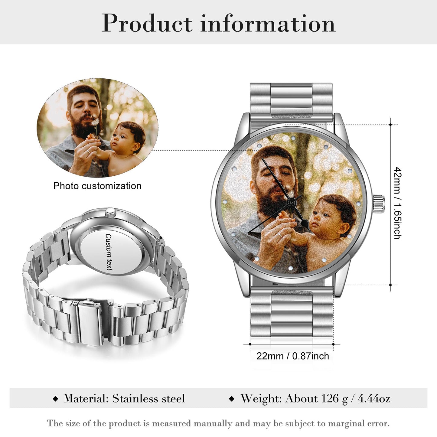 JO Custom watch Personalized Photo and Custom Message Silver Watch
