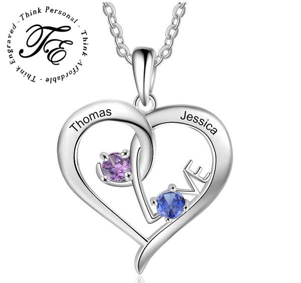 JO engraved necklace Custom 2 Stone Personalized Mothers Necklace or Couples Necklace Love Design