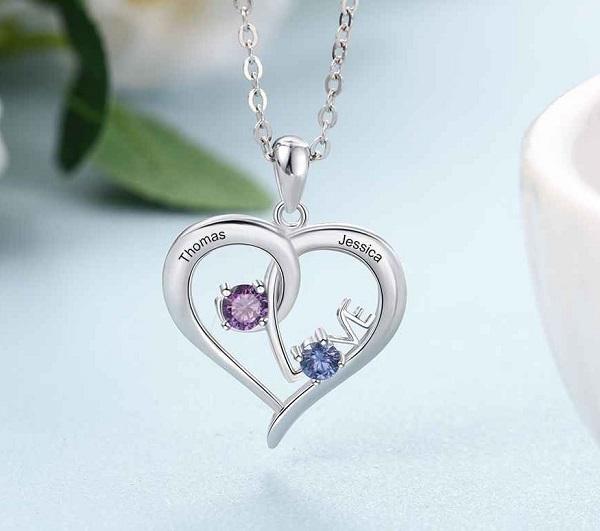 JO engraved necklace Custom 2 Stone Personalized Mothers Necklace or Couples Necklace Love Design