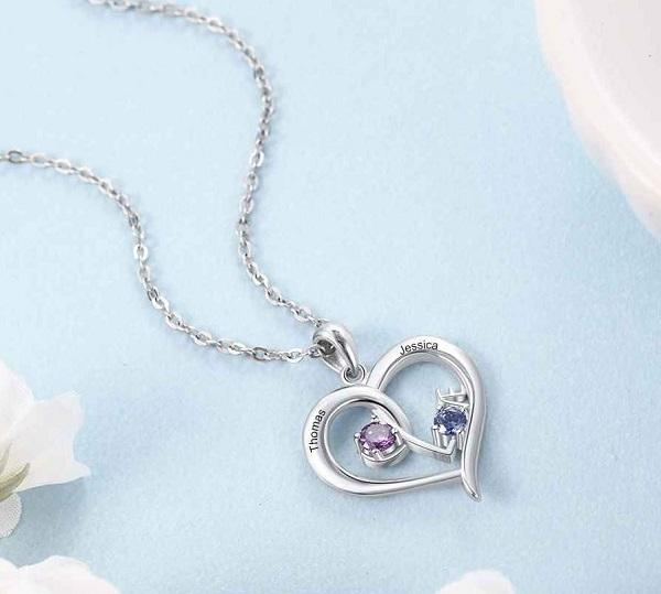 JO engraved necklace Custom 2 Stone Personalized Mothers Necklace or Couples Necklace Love Design