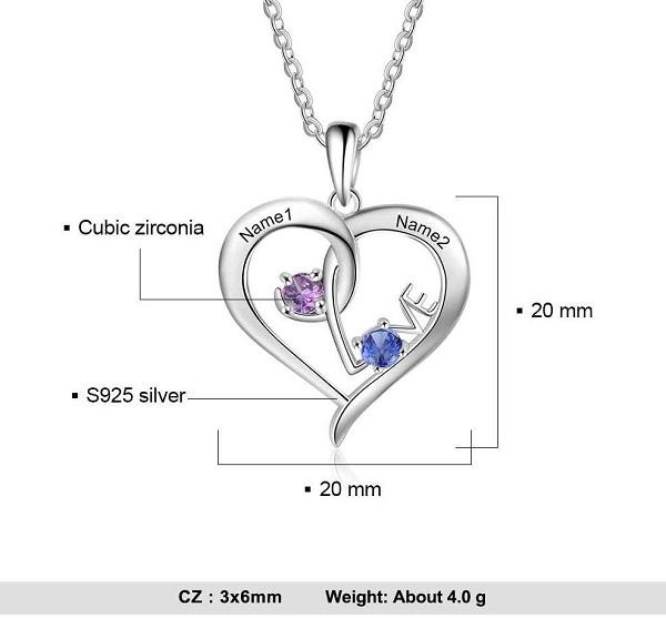 JO engraved necklace Custom 2 Stone Personalized Mothers Necklace or Couples Necklace Love Design