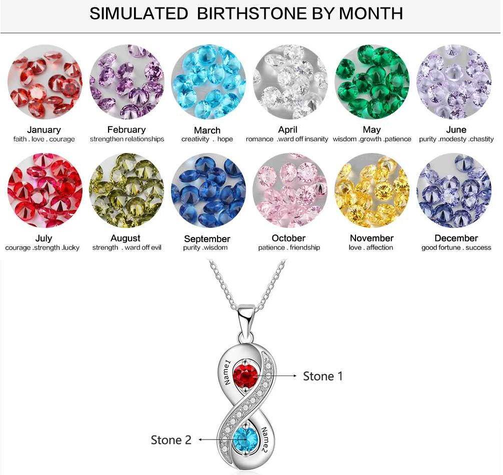 JO engraved necklace Personalized 2 Stone Mother's Infinity Necklace 2 Engraved Names