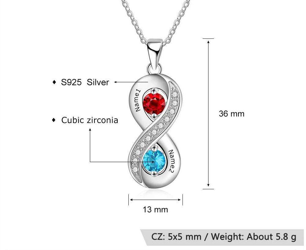 JO engraved necklace Personalized 2 Stone Mother's Infinity Necklace 2 Engraved Names