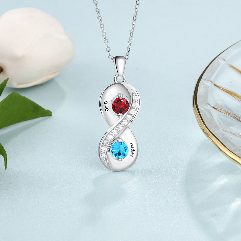 JO engraved necklace Personalized 2 Stone Mother's Infinity Necklace 2 Engraved Names