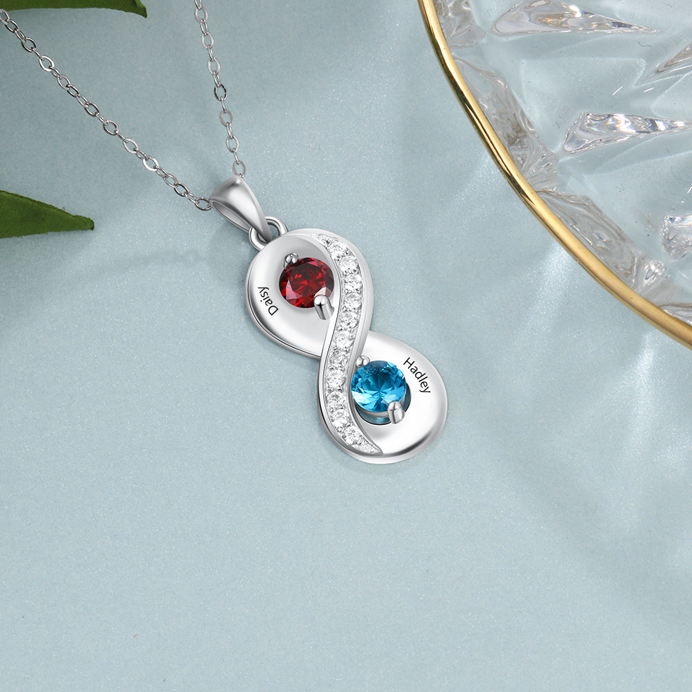 JO engraved necklace Personalized 2 Stone Mother's Infinity Necklace 2 Engraved Names