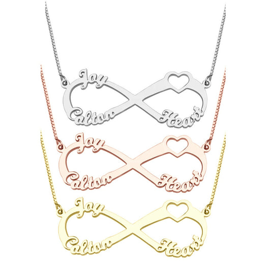 JO engraved necklace Personalized Infinity Heart Name Necklace 3 Cut Out Names