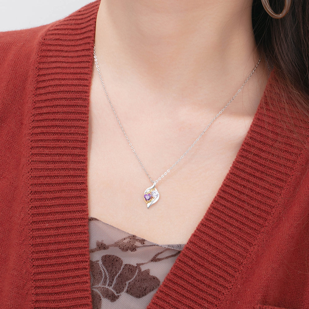 JO engraved necklace Personalized Mother's Necklace Gold Accents 2 Heart Birthstone 2 Engraved Names