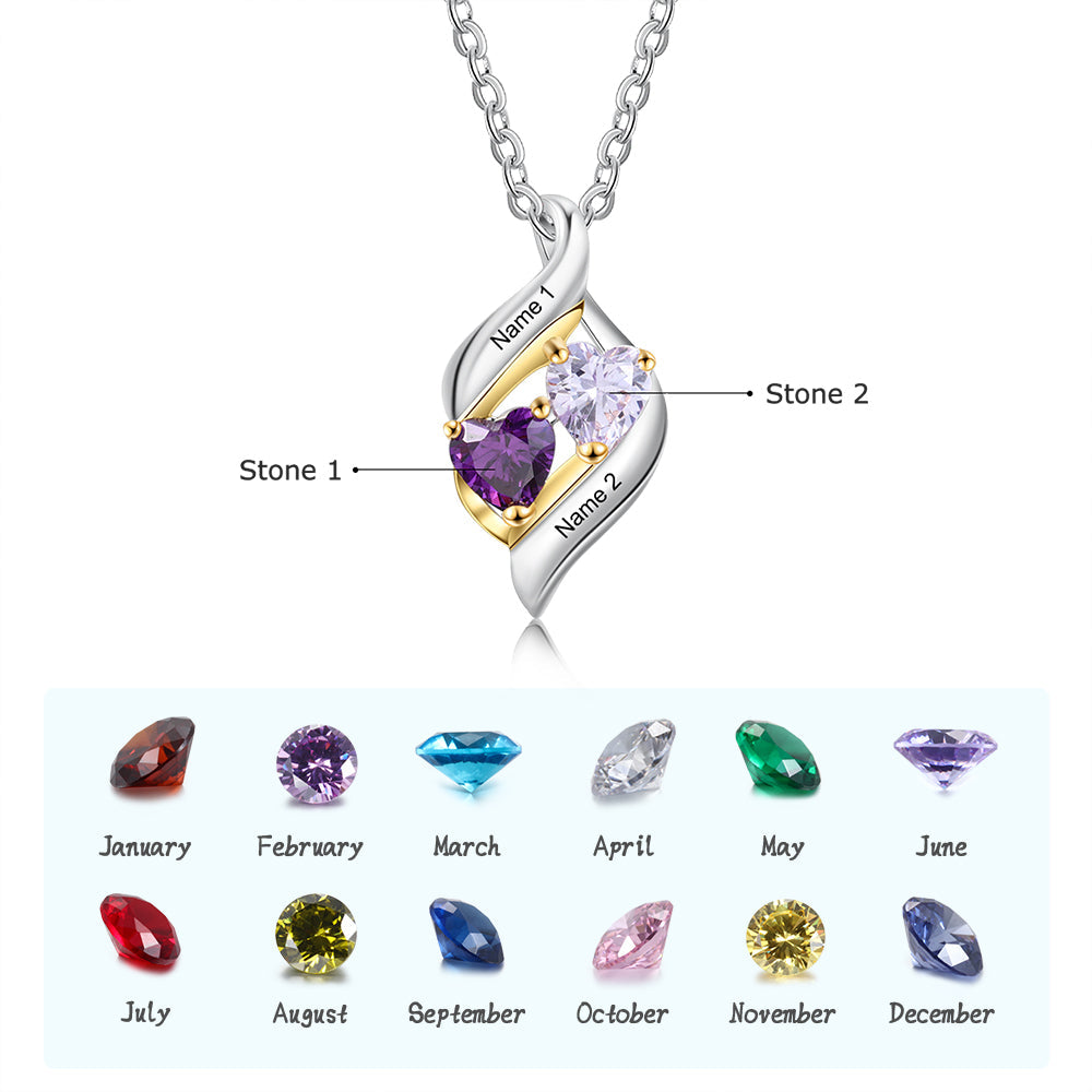 JO engraved necklace Personalized Mother's Necklace Gold Accents 2 Heart Birthstone 2 Engraved Names