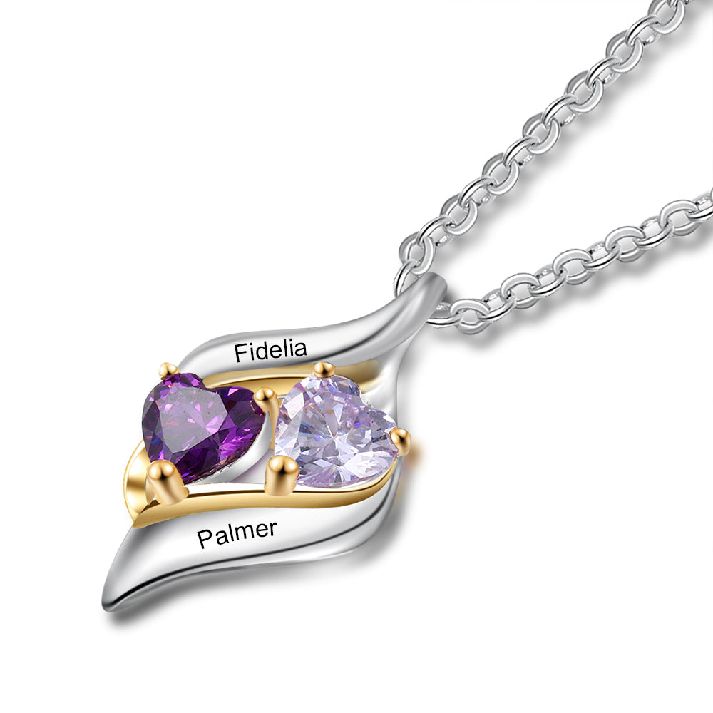 JO engraved necklace Personalized Mother's Necklace Gold Accents 2 Heart Birthstone 2 Engraved Names