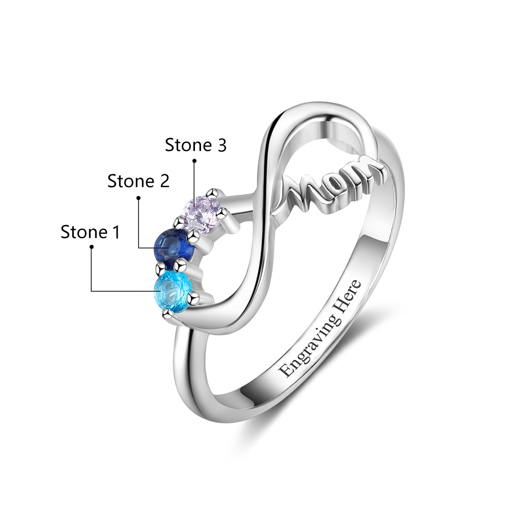 JO Mother's Ring 3 Stone Infinite Love Engraved Mother's Infinity Ring