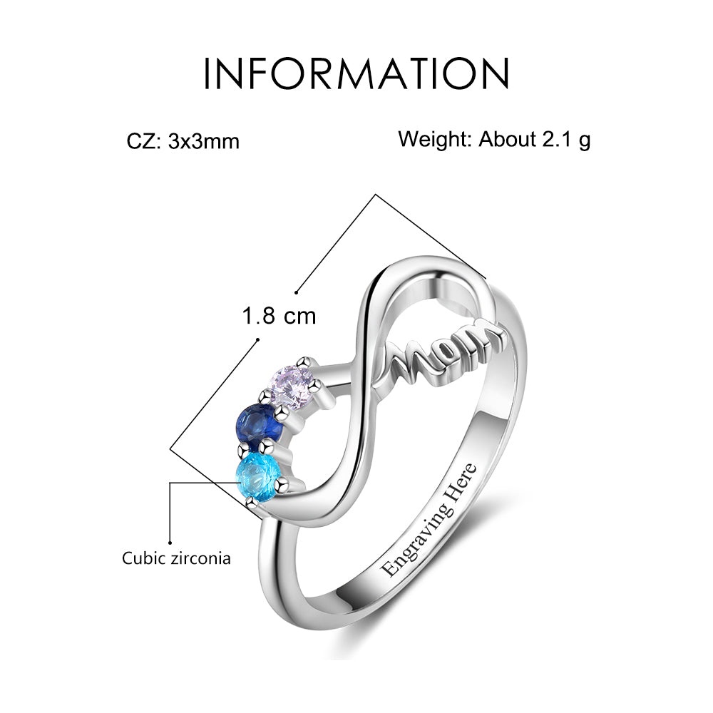 JO Mother's Ring 3 Stone Infinite Love Engraved Mother's Infinity Ring