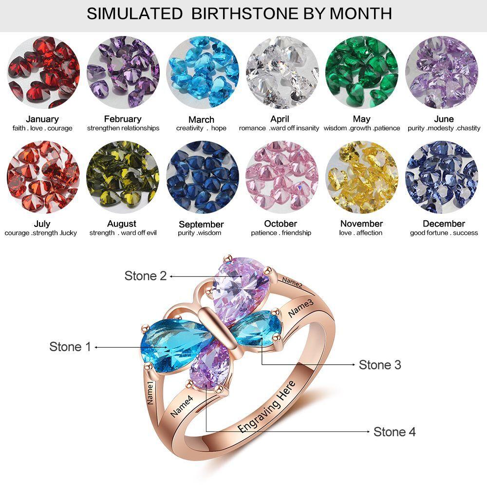 JO Mother's Ring 4 Birthstone Mother's Ring Butterfly Design 14k Rose Gold