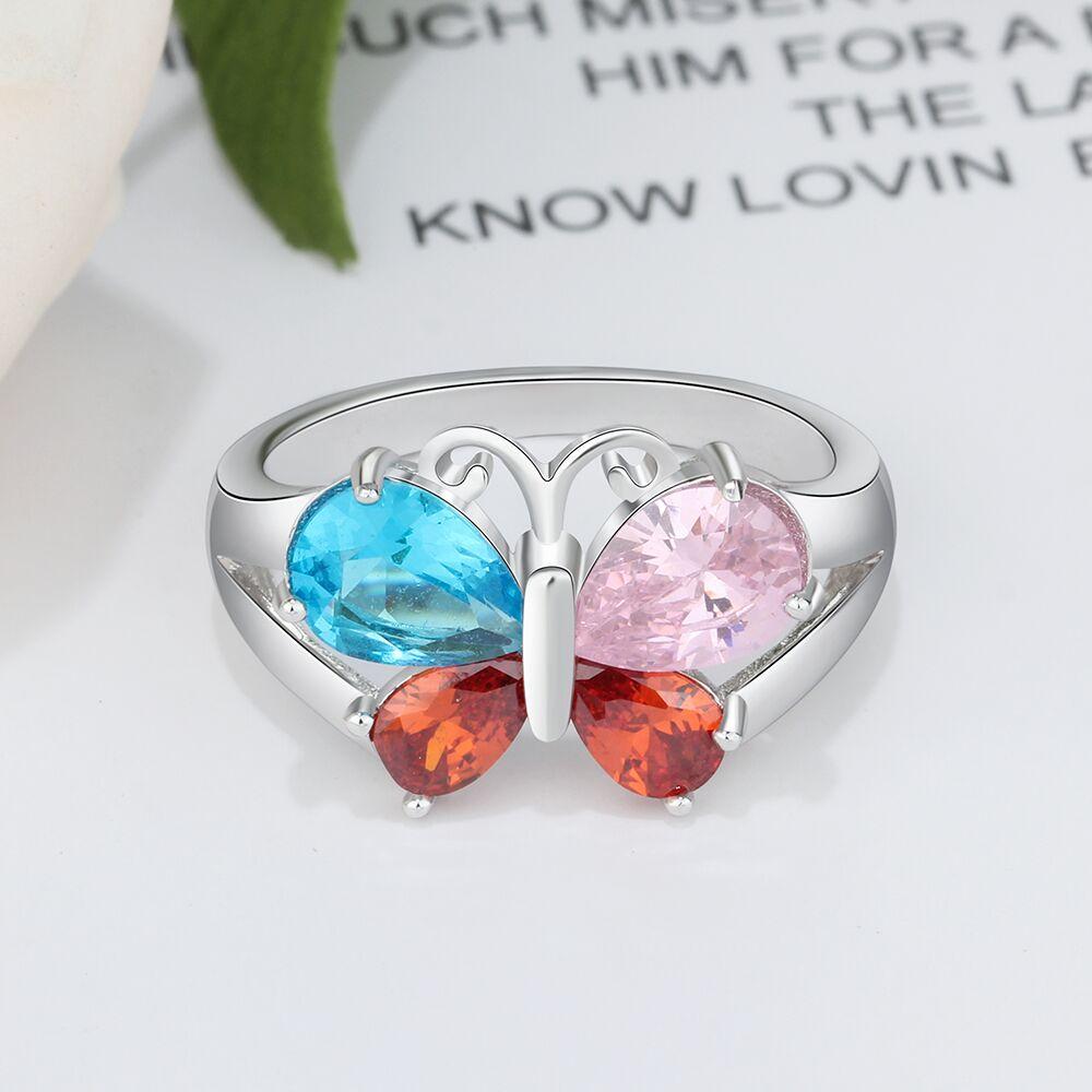 JO Mother's Ring Personalized 4 Birthstone Butterfly Mother's Ring 4 Engraved Names