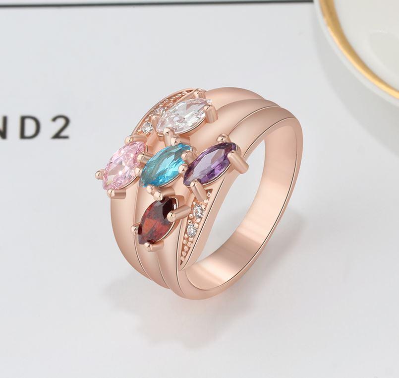 JO Mother's Ring Personalized Mother's Ring 5 Marquis Birthstones Rose Gold IP