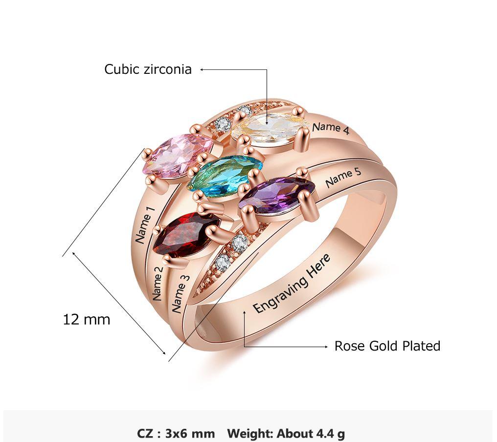 JO Mother's Ring Personalized Mother's Ring 5 Marquis Birthstones Rose Gold IP