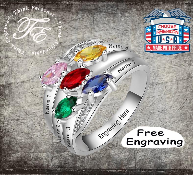 JO Mother's Ring Personalized Mother's Ring 5 Marquis Birthstones Sterling Silver