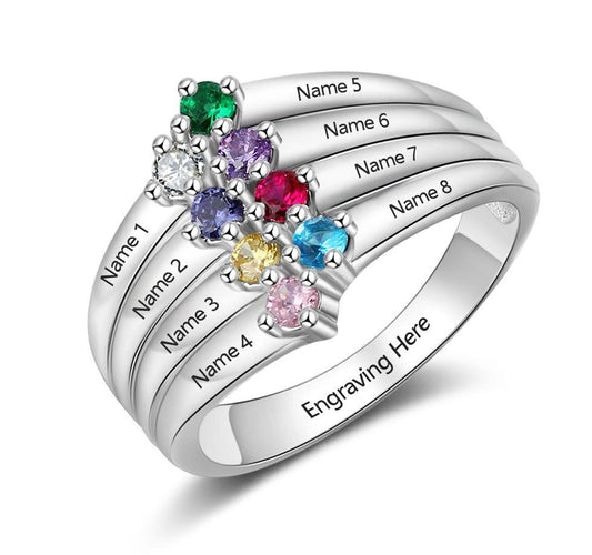 JO Mother's Ring Personalized Mother's Ring 8 Birthstones 8 Names