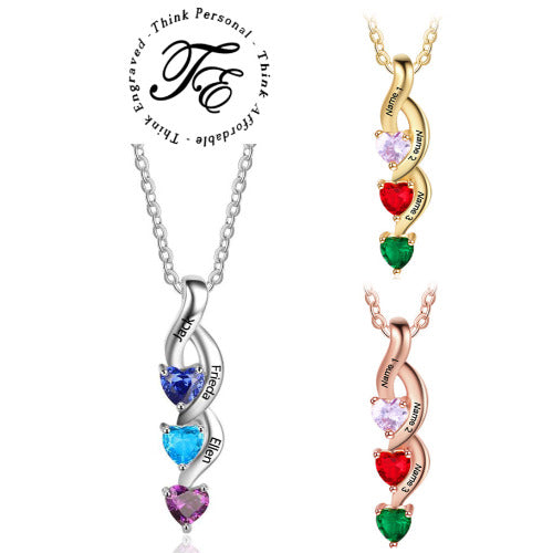 JO mothers necklace 3 Birthstone Shooting Hearts Mothers Necklace 3 Names