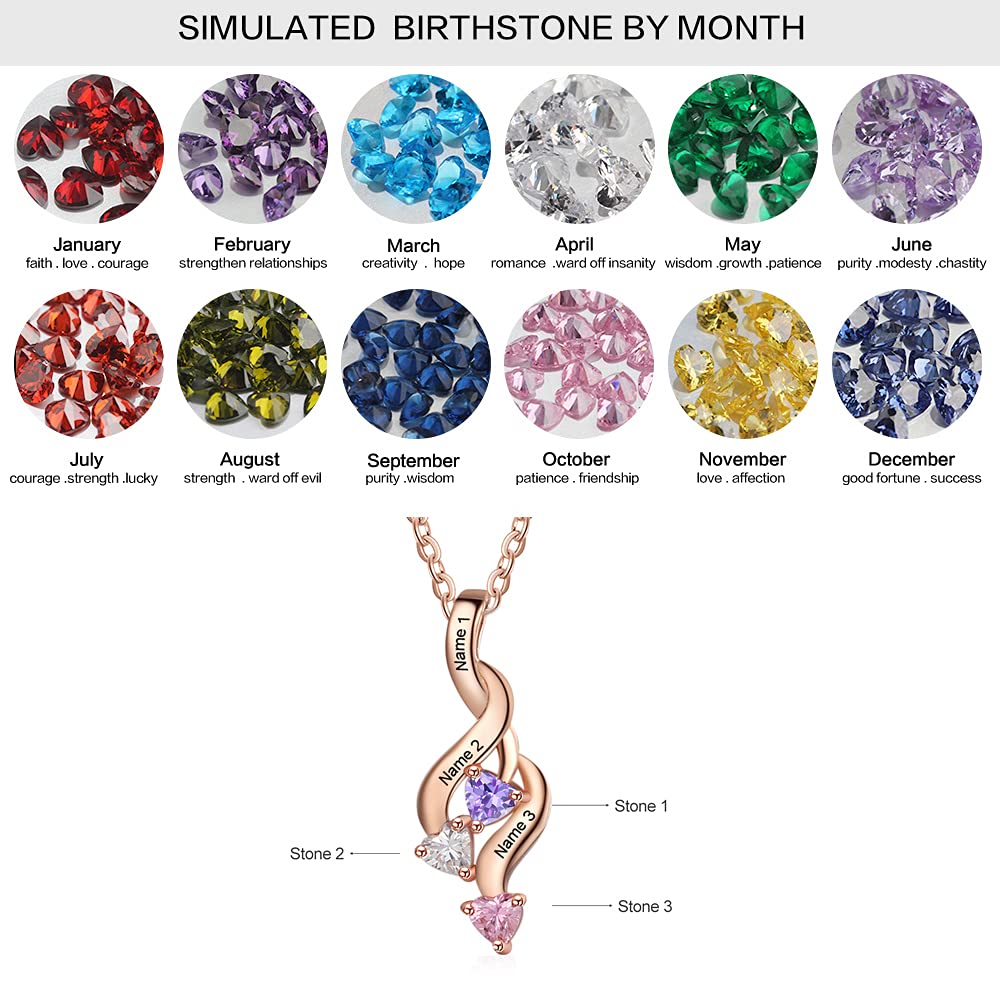 JO mothers necklace 3 Birthstone Shooting Hearts Pendant Personalized Mothers Necklace - 3 Stone