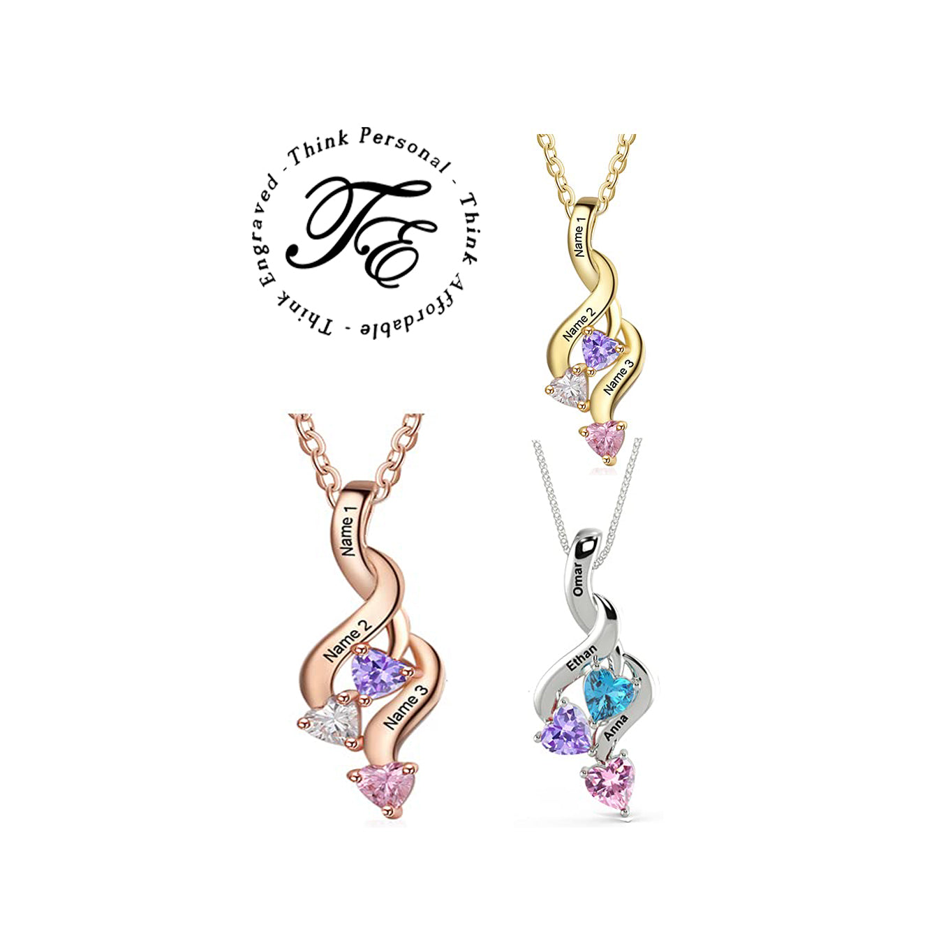 Birthstone Shooting Hearts Pendant Personalized Mothers Necklace