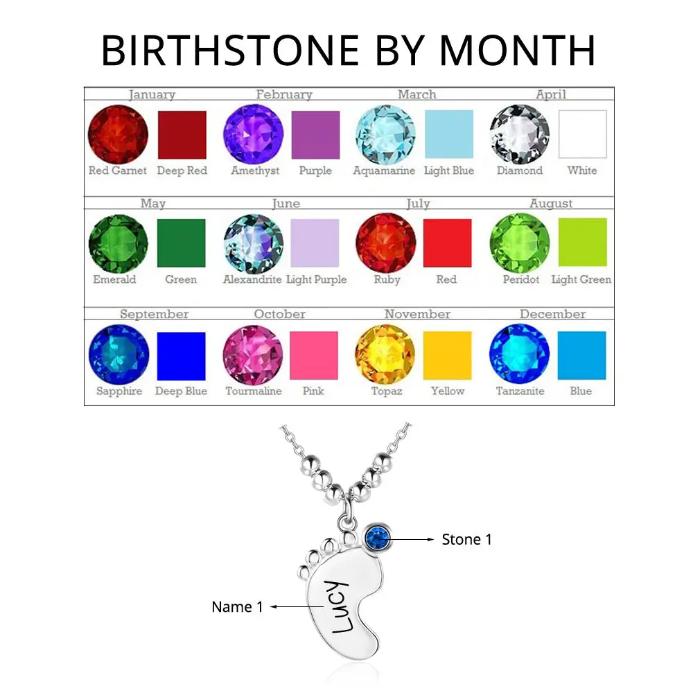 JO mothers necklace Baby Feet Personalized Mother's Necklace 2 Birthstones