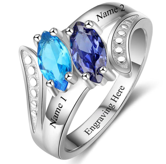 JO Peronalized Ring 6 Personalized Mother's Ring Classic 2 Marquis Birthstones 2 Names