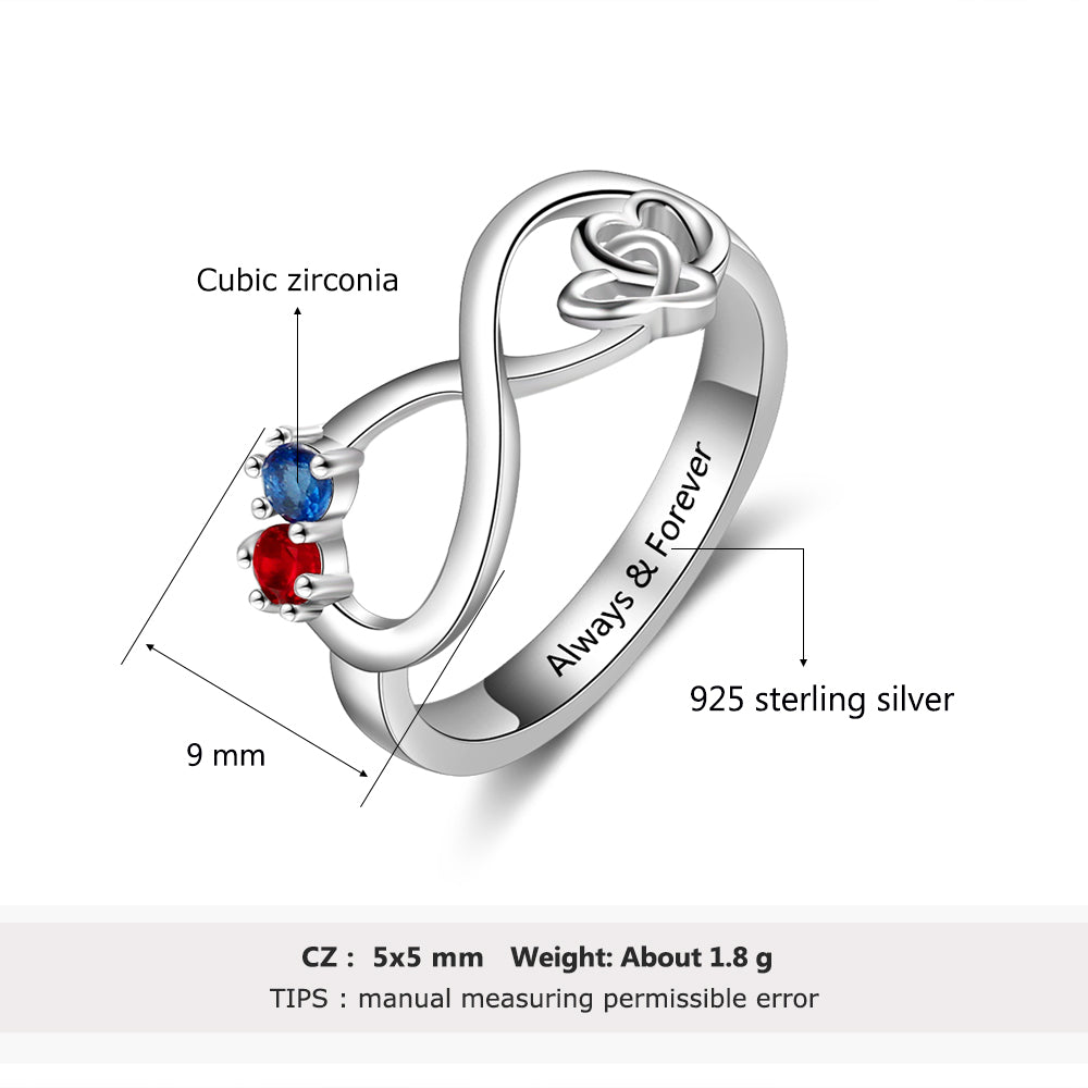 JO Peronalized Ring Custom 2 Stone Infinity Mother's Ring or Personalized Couples Ring With Engraving