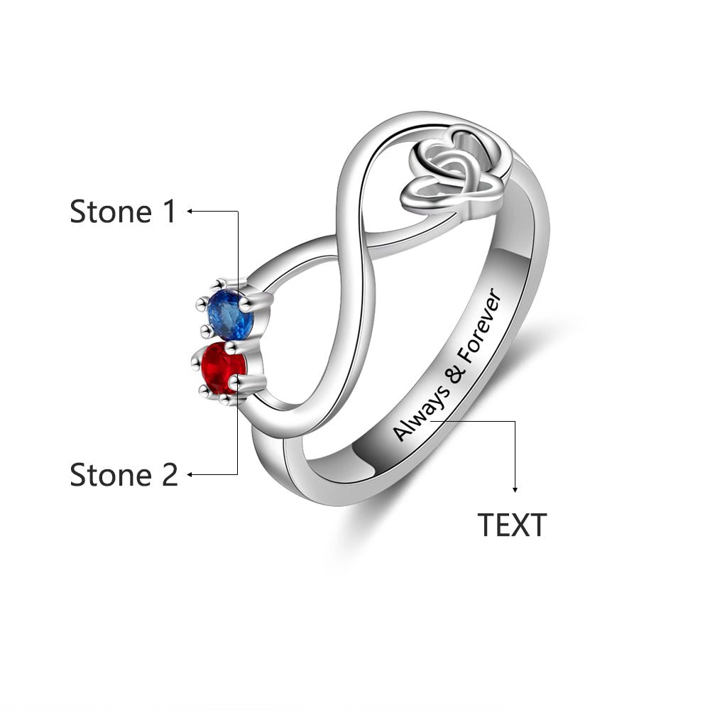 JO Peronalized Ring Custom 2 Stone Infinity Mother's Ring or Personalized Couples Ring With Engraving