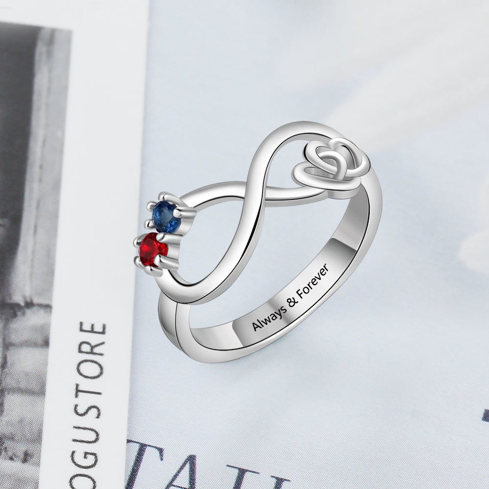 JO Peronalized Ring Custom 2 Stone Infinity Mother's Ring or Personalized Couples Ring With Engraving
