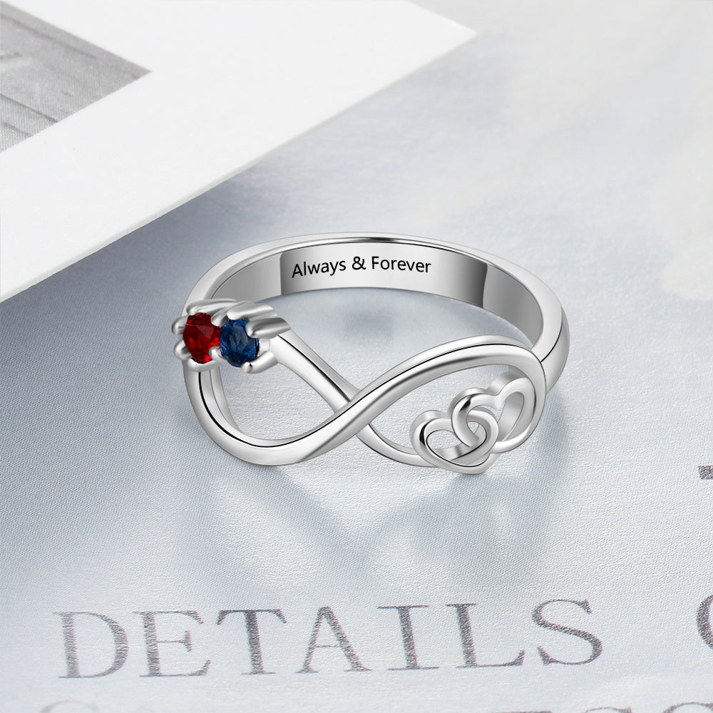 JO Peronalized Ring Custom 2 Stone Infinity Mother's Ring or Personalized Couples Ring With Engraving