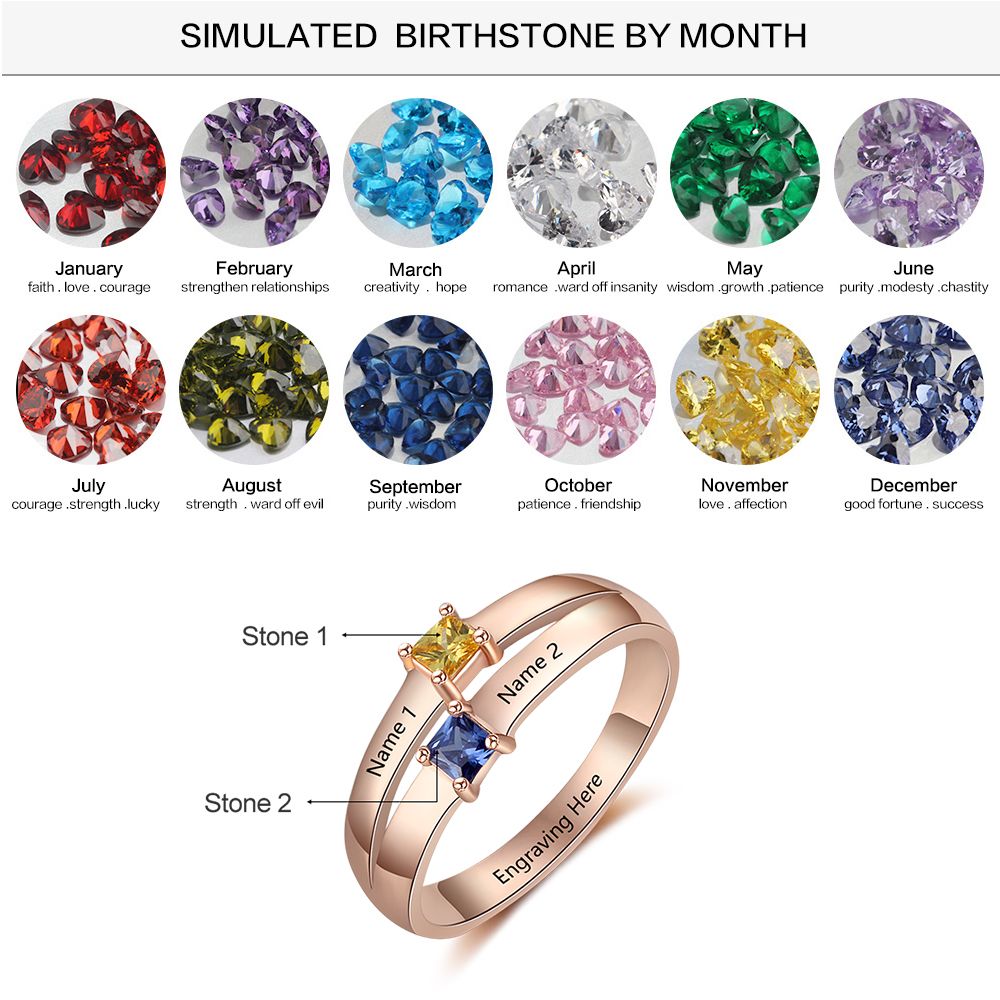JO Peronalized Ring Mother's Ring 2 Stone 2 Engraved Names 14k Rose Gold IP