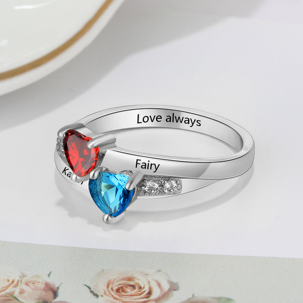 JO Peronalized Ring Personalized 2 Birthstones True Hearts Mothers Ring 2 Engraved Names