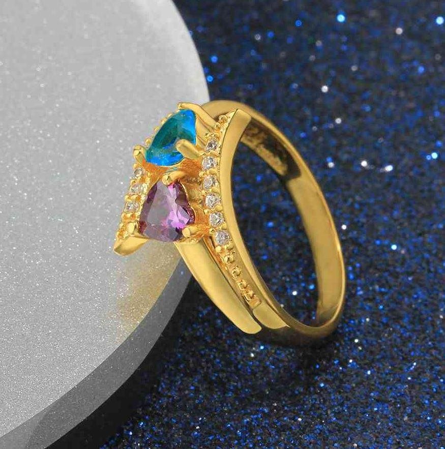 JO Peronalized Ring Personalized 2 Stone 2 Engraved Names Vintage Design Gold Mothers Ring