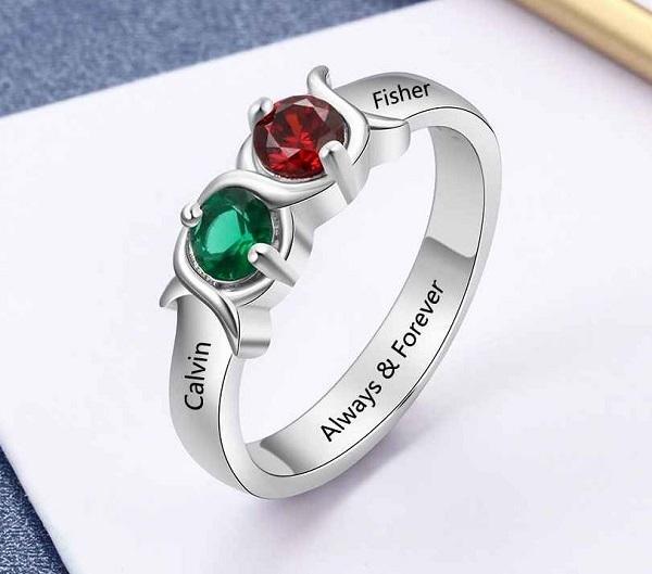 JO Peronalized Ring Personalized Mother's Ring 2 Birthstones 2 Names