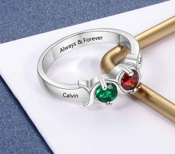 JO Peronalized Ring Personalized Mother's Ring 2 Birthstones 2 Names