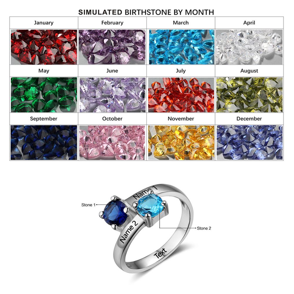 JO Peronalized Ring Personalized Mother's Ring 2 Stone 2 Names True Love