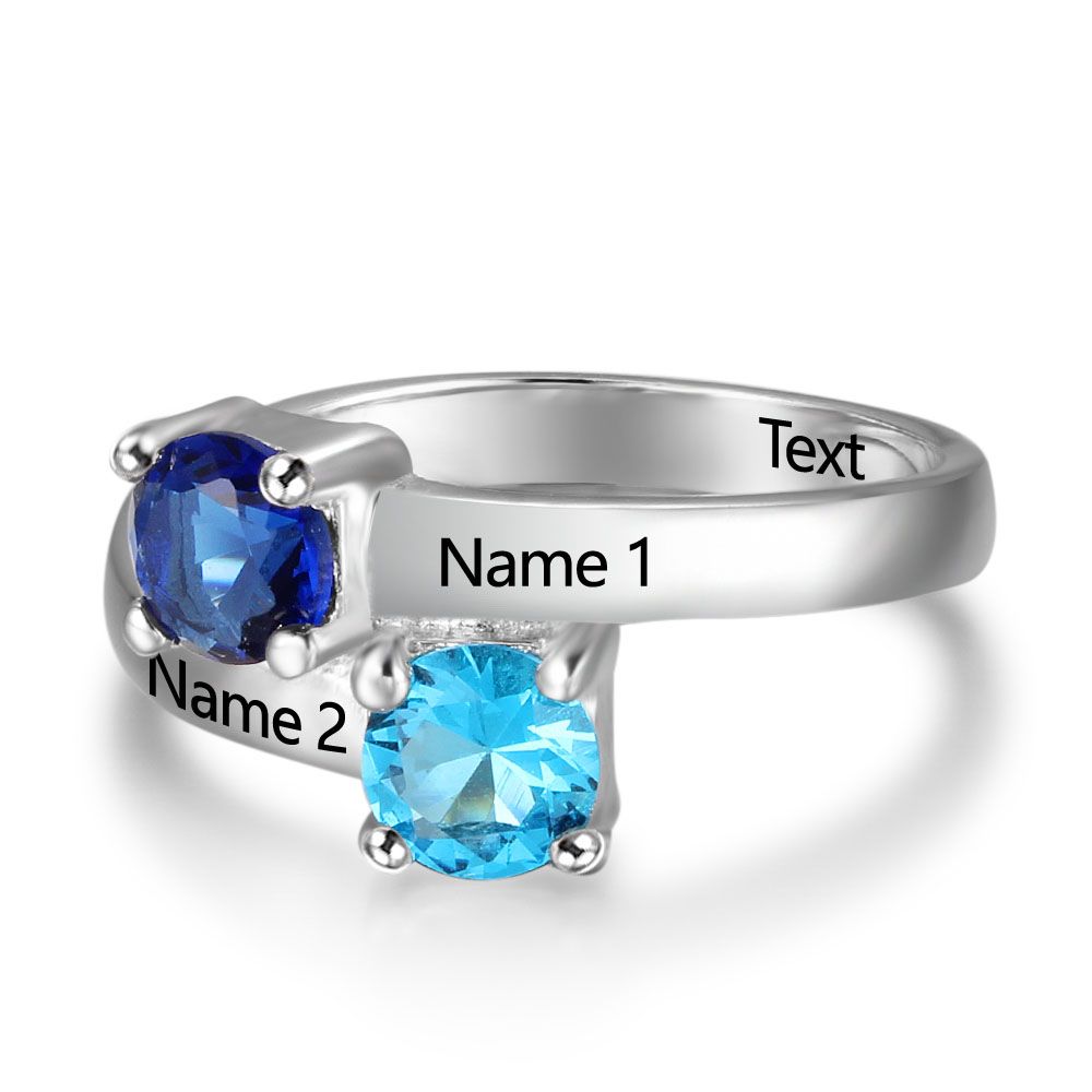 JO Peronalized Ring Personalized Mother's Ring 2 Stone 2 Names True Love