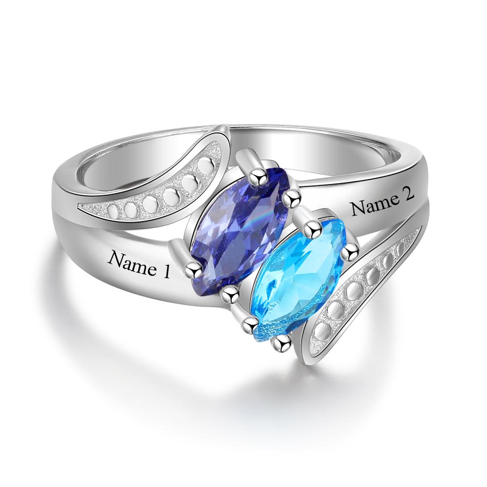 JO Peronalized Ring Personalized Mother's Ring Classic 2 Marquis Birthstones 2 Names