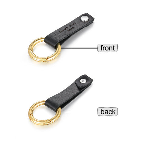 Think Engraved Custom Keychain Black and gold Personalized Leather Key Chain Laser Engraved Black or Brown Leather