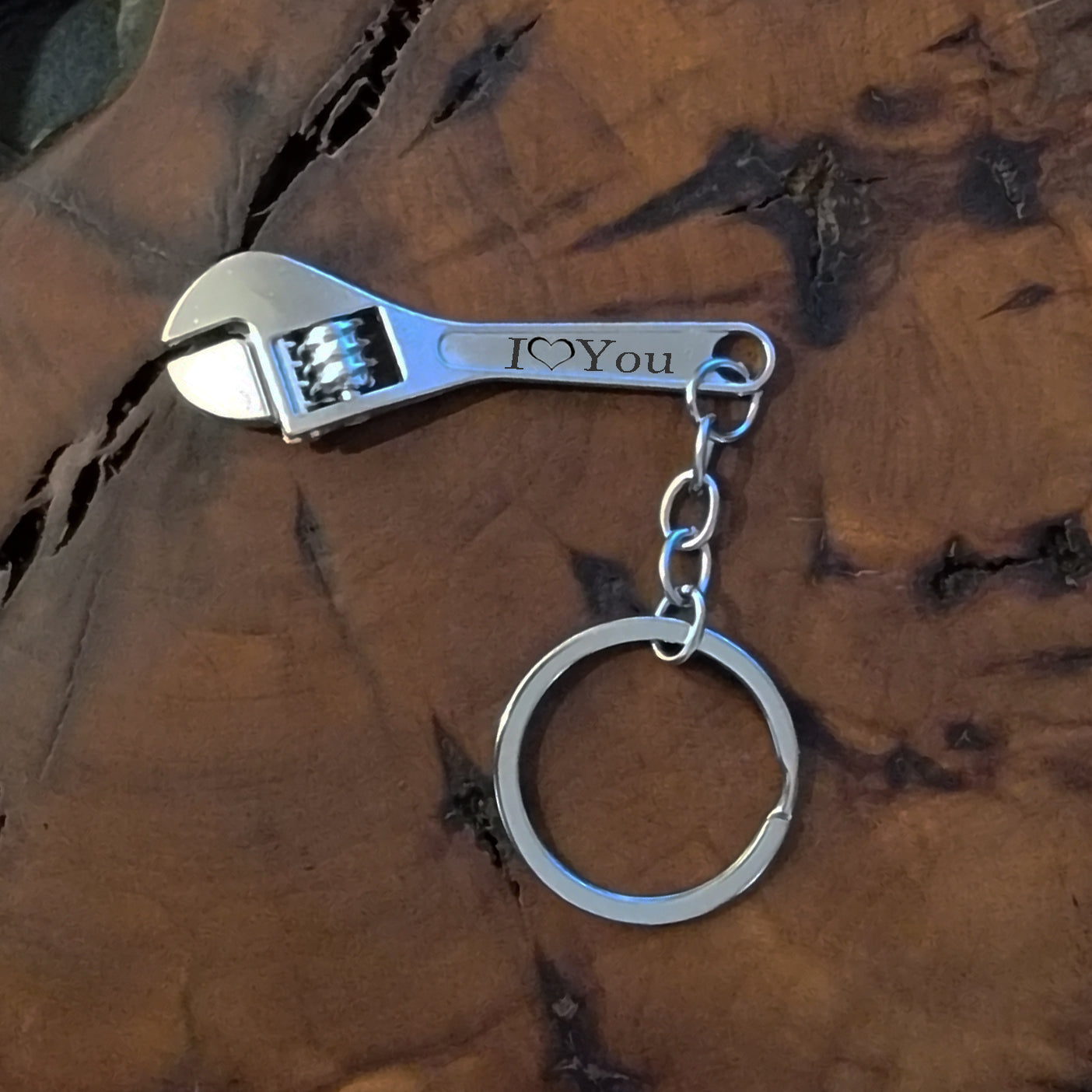 Think Engraved Custom Keychain Crescent Wrench Personalized Wrench, Hammer, or Crescent Wrench Keychain - Engraved Keychain