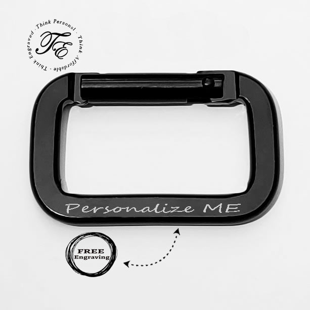 Think Engraved Custom Keychain Engraved Black Carabiner Keychain Ring Square Shaped