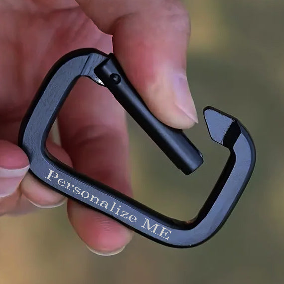 Think Engraved Custom Keychain Engraved Black Carabiner Keychain Ring Square Shaped