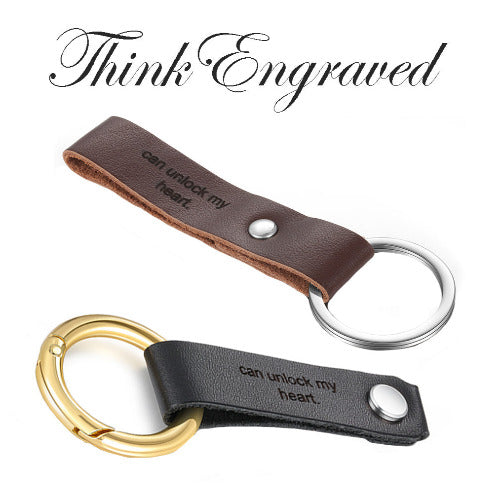 Think Engraved Custom Keychain Personalized Leather Key Chain Laser Engraved Black or Brown Leather