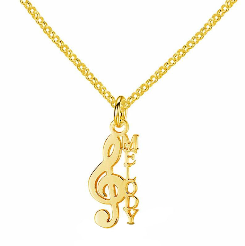 Think Engraved cutout 14k gold over sterling silver Personalized Treble Clef Name Necklace - Personalized Music Note Necklace