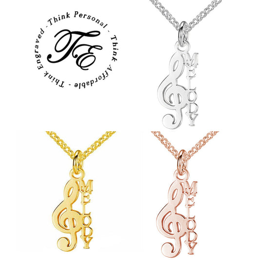 Think Engraved cutout Personalized Treble Clef Name Necklace - Personalized Music Note Necklace