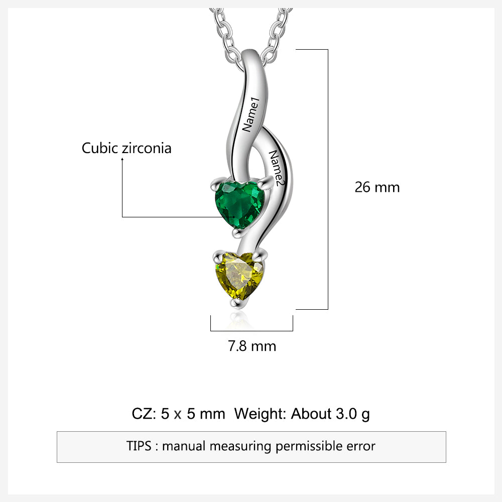 Think Engraved engraved necklace Personalized Custom 2 Stone Shooting Hearts Mothers or Couples Necklace