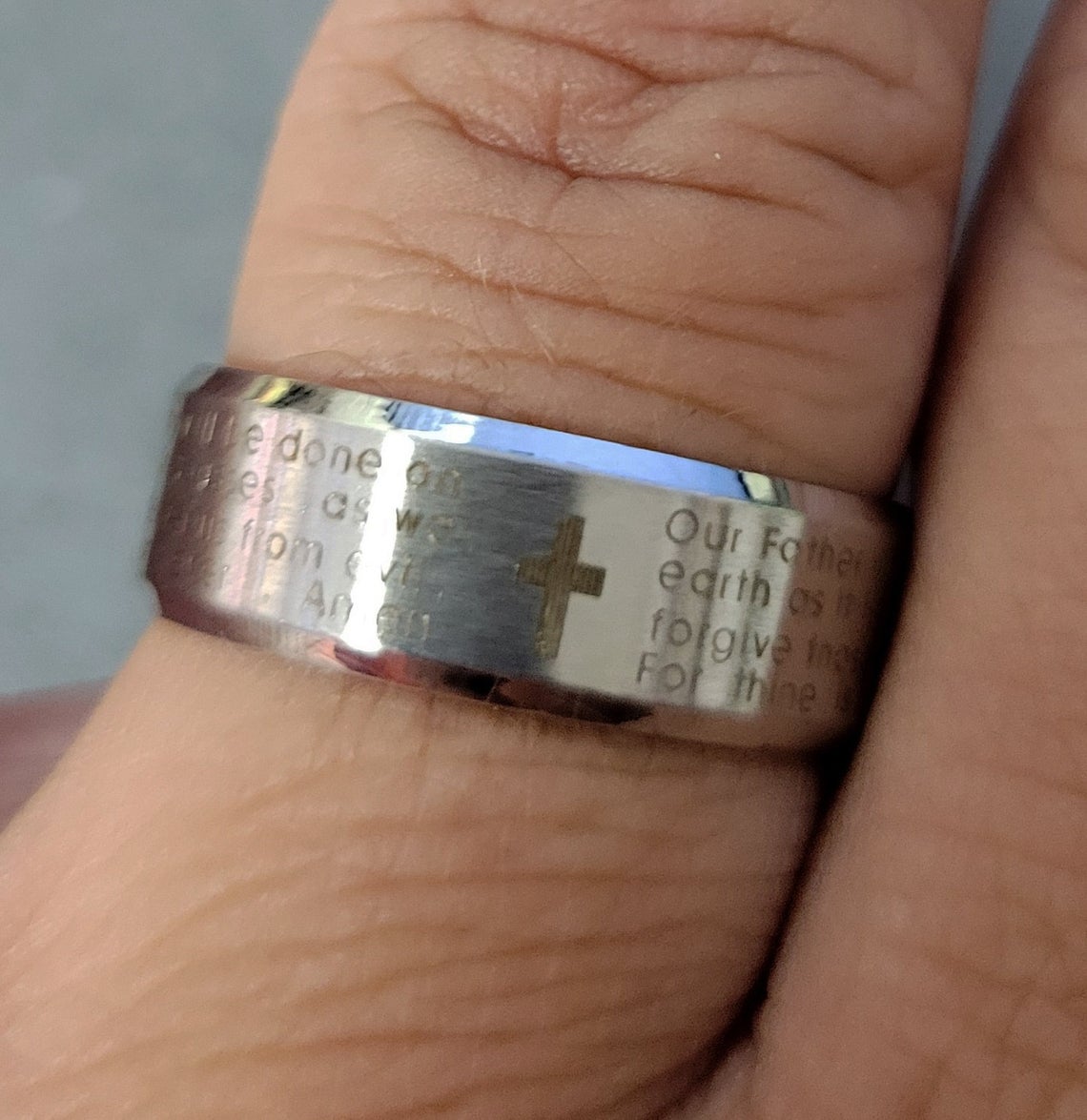 Think Engraved Engraved Ring Personalized The Lord's Prayer Purity Ring Christian Cross Prayer Ring